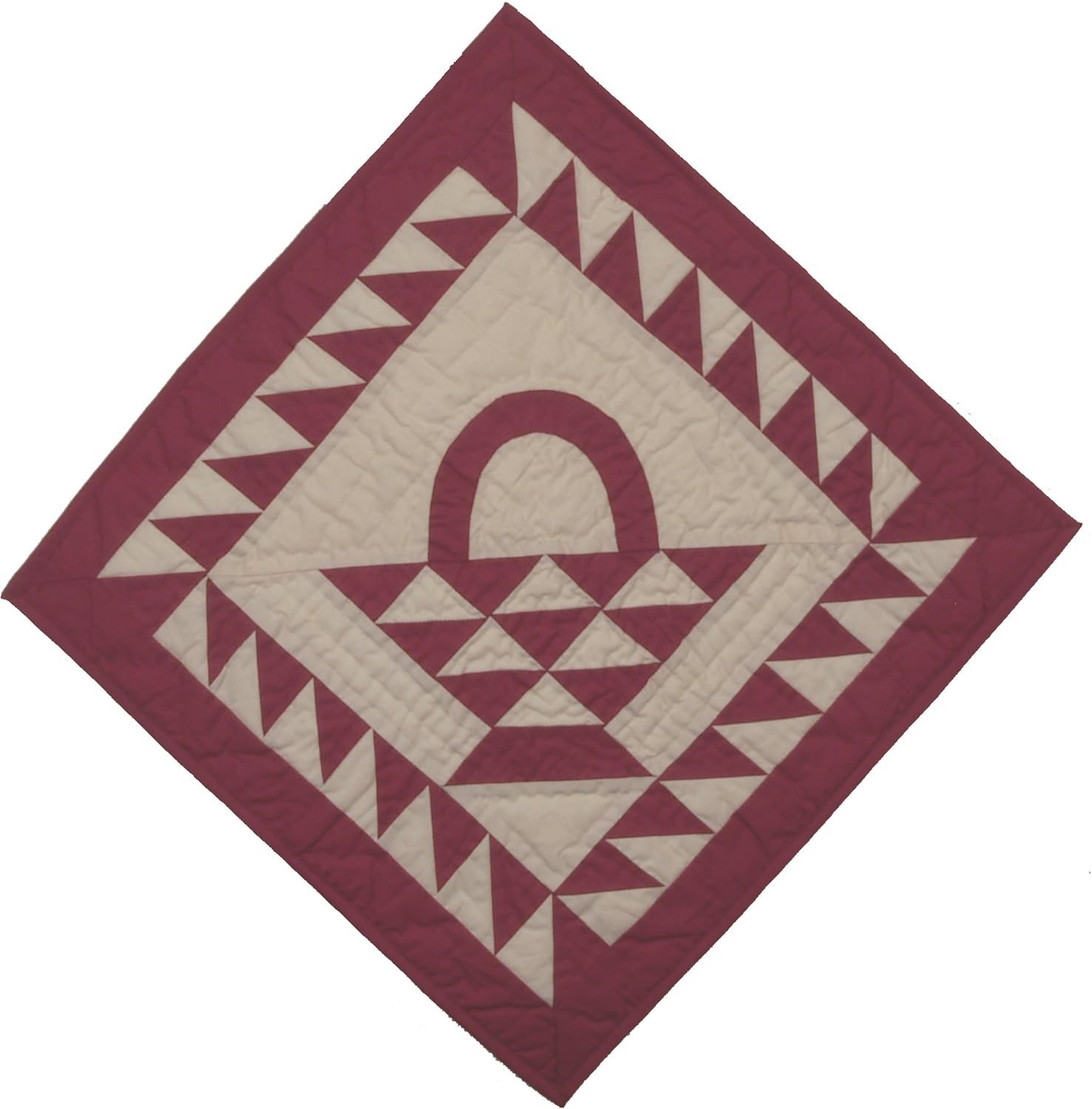Basket Cranberry Red/Off-White Wall Hanging Quilt 18 Inches by 18 Inches 100% Cotton Handmade Hand Quilted Heirloom Quality