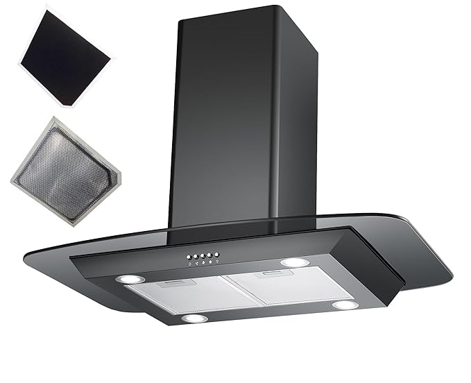 Cookology Flid900bk 90cm Island Chimney Cooker Hood In Black