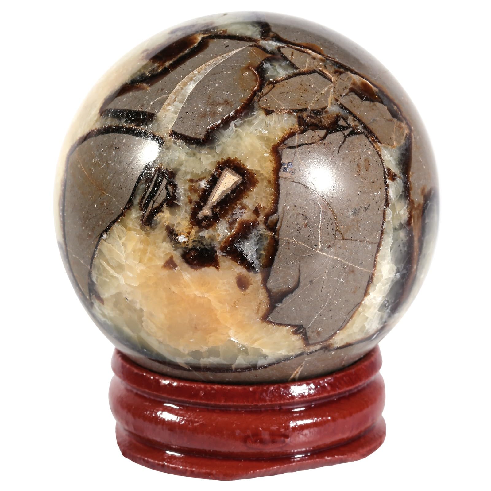 mookaitedecor 41-50mm Natural Septarian Mini Crystal Ball Sphere Ornament with Stand, Septarian Nodule Dragon Stone Healing Crystal Geode Ball Gift Reiki Chakra Room Decor Micro Landscape Decoration