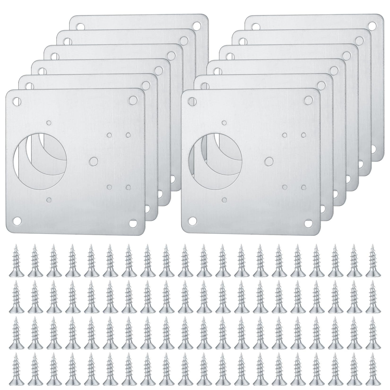 12 Pcs Stainless Steel Cabinet Hinge Repair Plates with 96 Screws. Flat Fixing Brackets to Mend Kitchen Cupboard Doors. (12)
