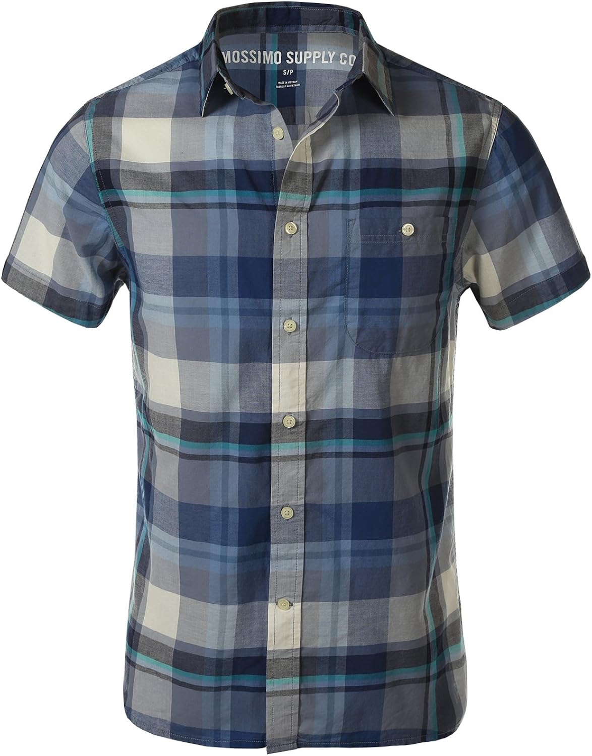Mossimo Men's Slim Fit Button Down Short Sleeve Shirt Blue Plaid Size 2XL at Amazon Men’s