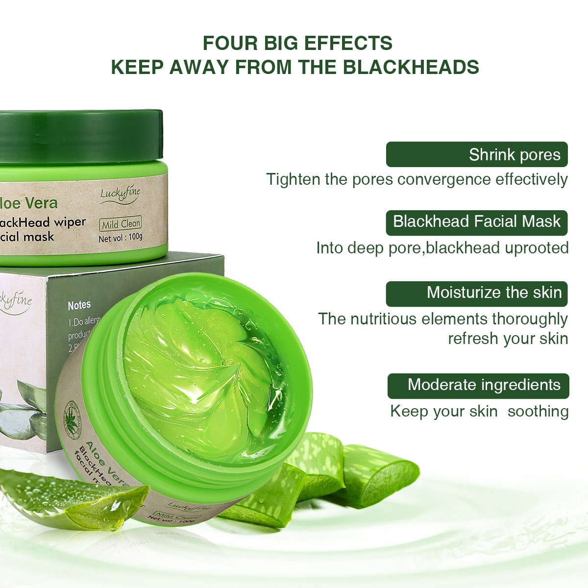 LuckyFine Aloe Vera Peel Off Facial Mask - Blackhead Removal - Purifying Deep Cleansing - Acne Treatment - Oil Control - Facial Moisturizing - Face Whitening - Soothing & Moisture Skin : Beauty