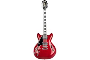 Grote Full Scale Left-Handed Electric Guitar Semi-Hollow Body Guitar Stainless Steel Frets(Cherry red)