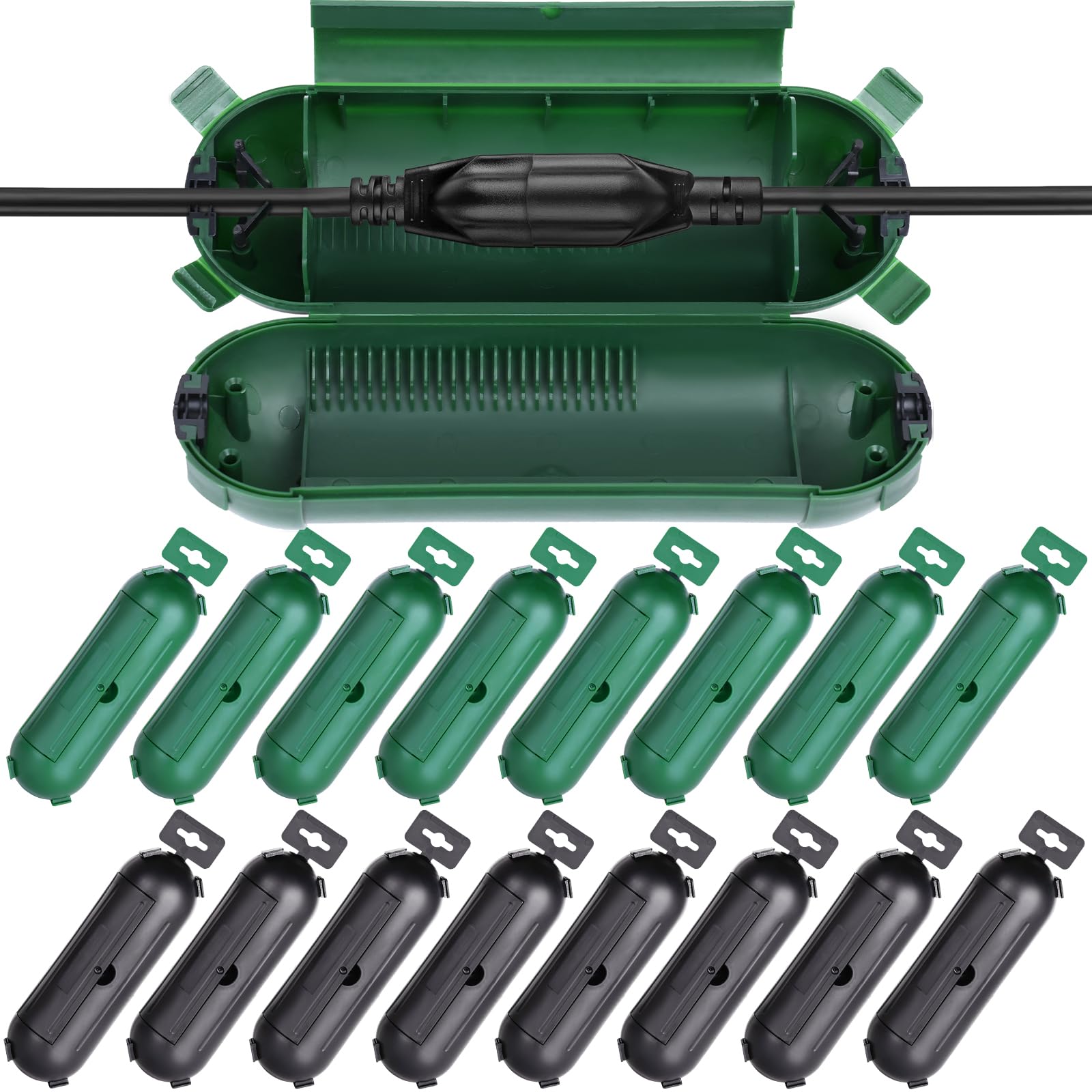 Photo 1 of 16Pcs Outdoor Extension Cord Safety Cover, IP44 Waterproof,Adjustable Compartment, Safety Housing Case, Electrical Connection Box for Power Tools, Holiday Decorative Lights Plugs Sockets, Black Green