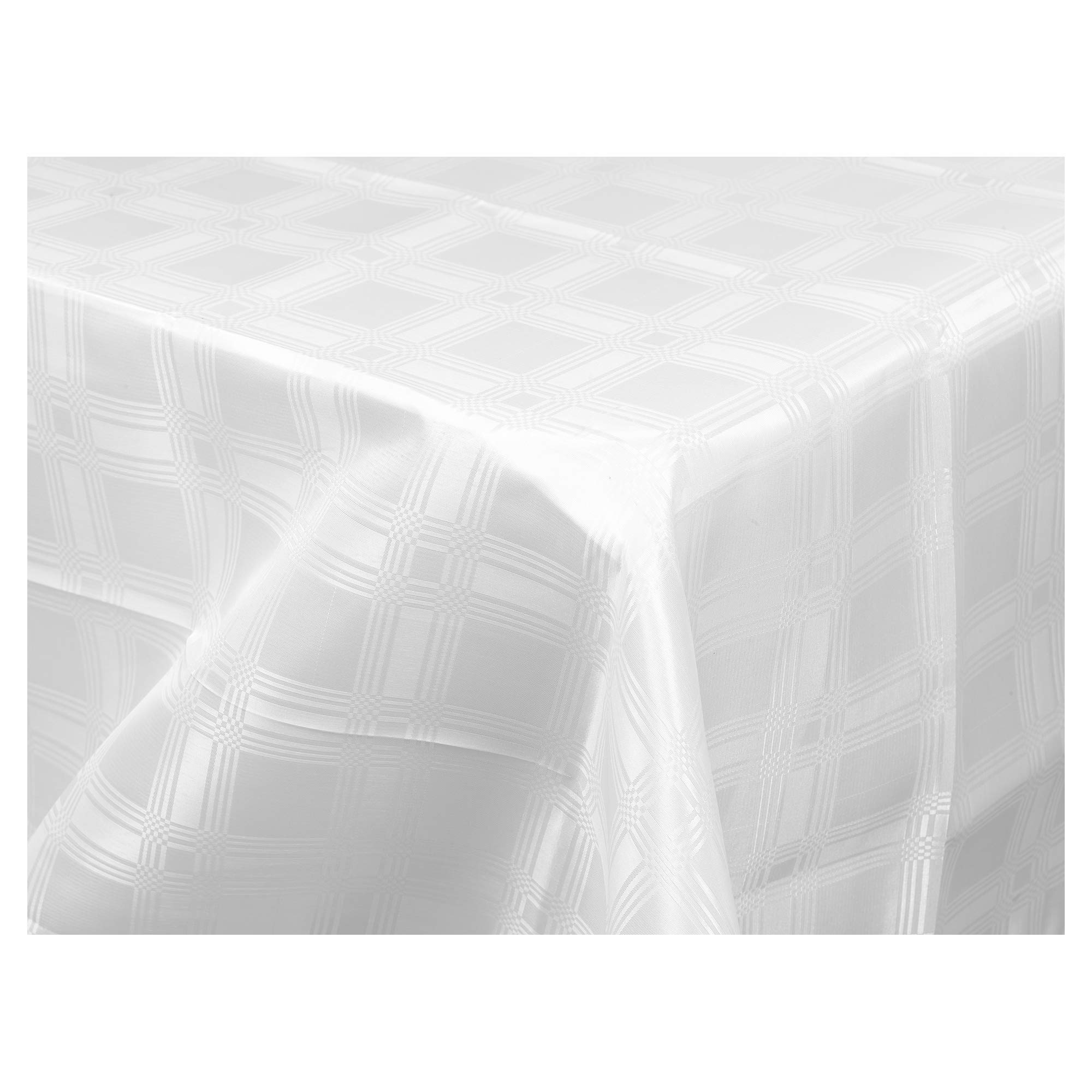 URBNLIVING Decorative Damask Rectangle Tablecloths Covers Oblong Tableware Dinning Table Cloth Décor (220 x 150cm, White Checkered)