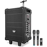 Pyle 8'' Portable Wireless Bluetooth Speaker System - Built-in Rechargeable Battery, Wireless Microphone, USB/Micro SD/FM - 350 Watt - FM Radio with Digital LED Display, PWMA899A