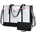 IGOLUMON Laptop Bag for Women 15.6 Inch Vegan Leather Work Tote Bag Quilted Womens Briefcase Designer Laptop Bags for Office Teacher College Cute Computer Bag with Purse Professional Black with White