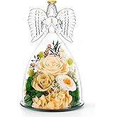 Agrul Christmas Flowers Gifts for Grandma Mom,Forever Real Roses in Angel Figurines,Christmas Roses Gifts for Women Wife Mother in Law/Champagne