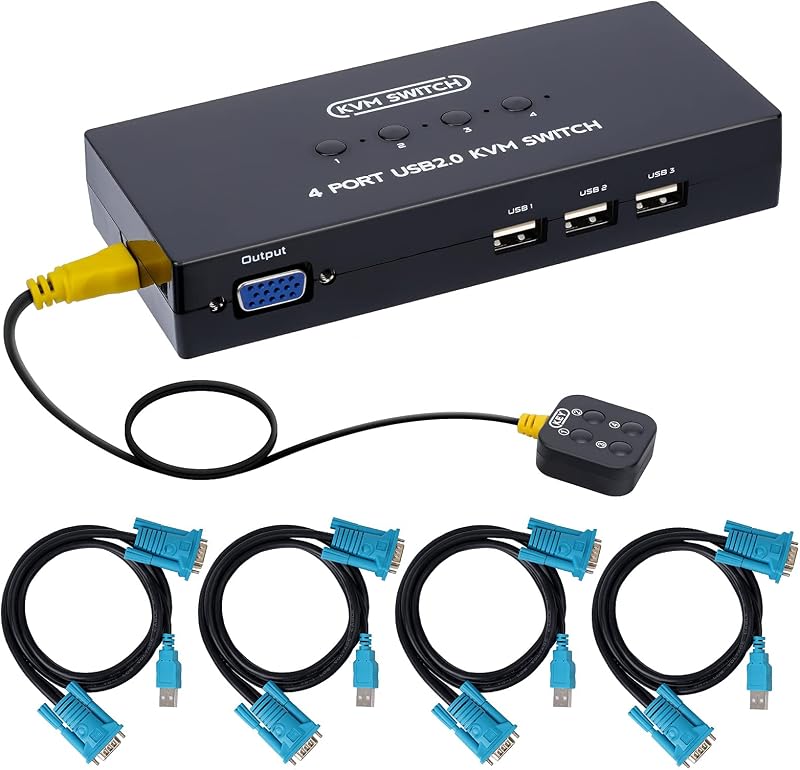 DGODRT 4 Port VGA KVM Switch 4 Computer Share 1 Monitor 3 USB Devices 1920x1440
