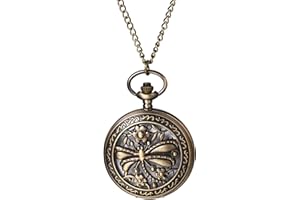 JewelryWe Bronze Dragonfly Pocket Watch: Vintage Steampunk Pendant Necklace FOB Watch for Men Women