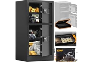 KAER 8.6 Cuft Heavy Duty Dual Door Safe Box Fireproof Waterproof with Hidden Lock Box,Removable Shelves,Silent,Fireproof safe for Home, Office, Hotel