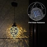 Tomshine Solar Lantern Outdoor Hanging Light Garden Decor Olive Carved Metal view 5