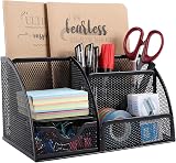 EasyPAG Office Mesh Desk Tidy with Drawer Black view 1