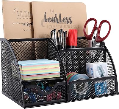 EasyPAG Office Mesh Desk Tidy with Drawer Black