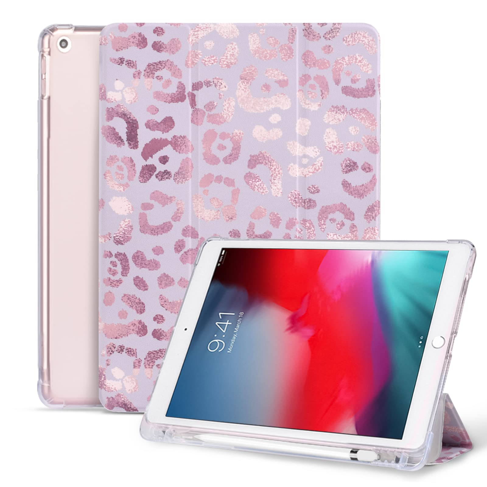 Vozehui 10.2 inch Case for iPad 9th/8th/7th Generation Case with Pencil Holder,Leopard Print Tri-fold Stand Protective Cover with Auto Sleep Wake for iPad 10.2 inch 2021/2020/2019,Black