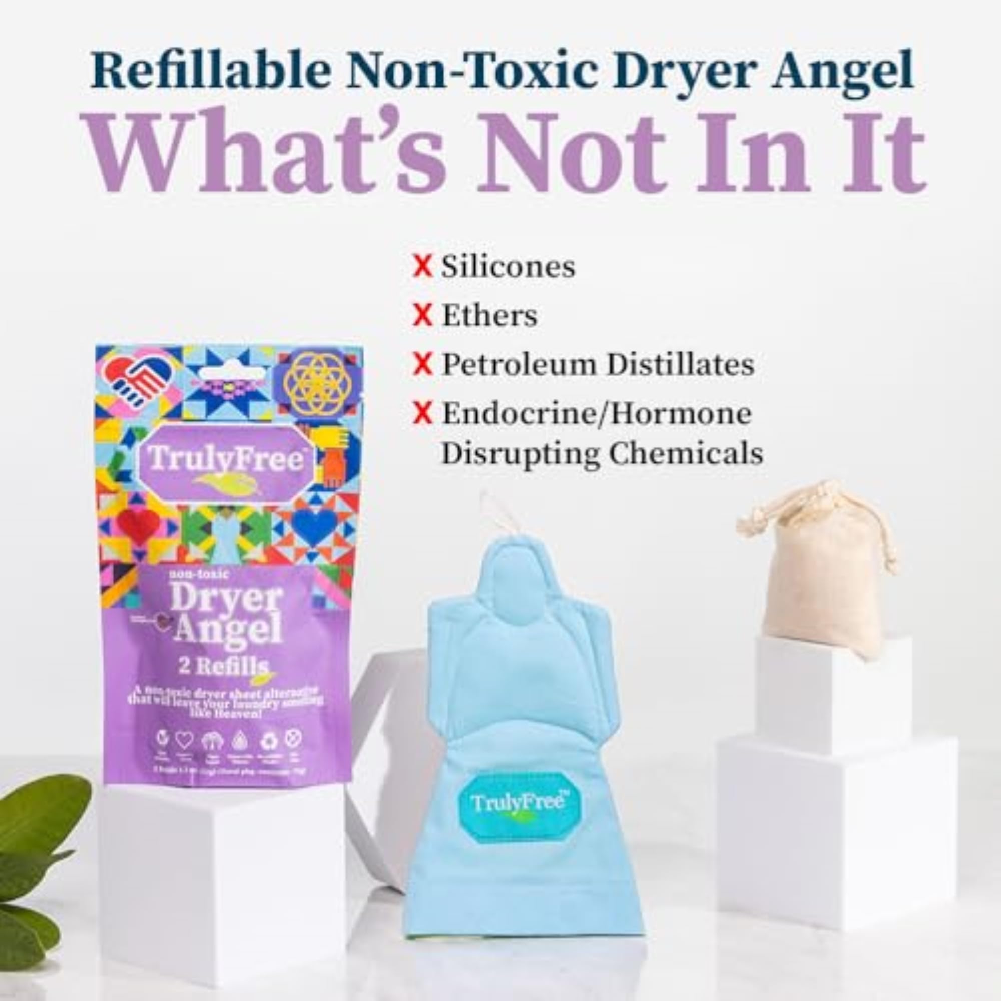 Dryer Angel: Refillable Non-Toxic Dryer Sheet Alternative, Fabric Softener and Scent Booster - Includes: 1 Dryer Angel Cover with 2 Refills