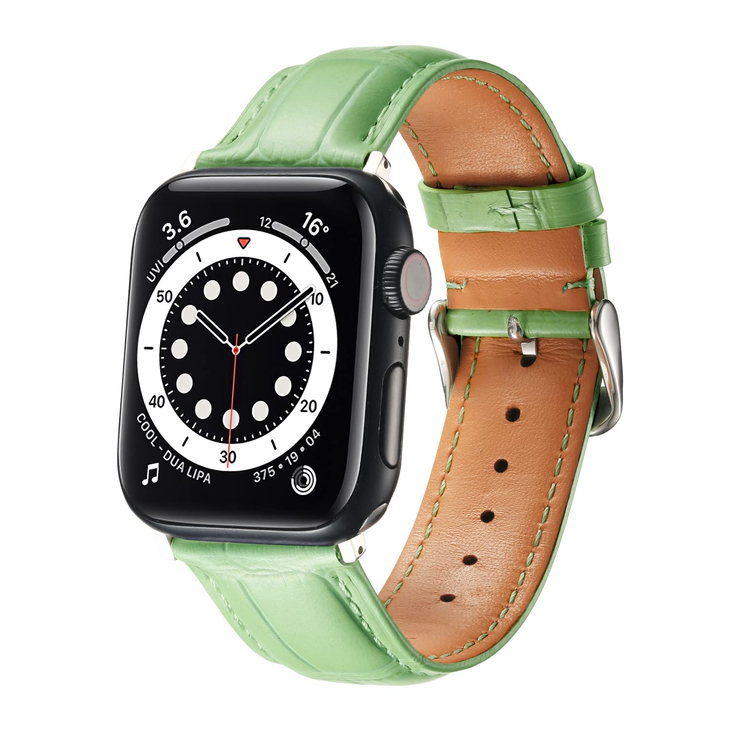 MUENShop Compatible with Apple Watch Strap Leather 42mm/44mm/45mm Light Green Wristband Replacement for iWatch