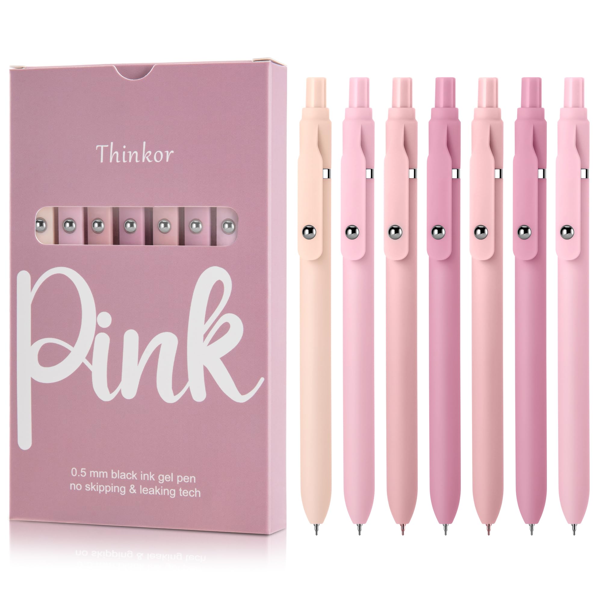 Photo 1 of *** Factorysealed thinkor Pink Gel Pens Black Ink, 7 Pcs 0.5mm Quick Dry Fine Point Smooth Writing Pens, Cute Office School Supplies Gifts for Women Student
