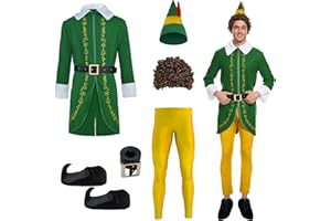 ELFCOSTUME Budby the Elf Costume Mens Christmas Elf Costume with Wig Cosplay Full Set Holiday Party Costumes