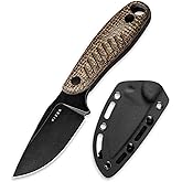 Kizer Hare Fixed Blade Knife with Sheath, 3.14" D2 Drop Point Blade | Burlap Micarta &amp; Black G10 Handle, Small EDC Knife for Outdoor Hunting Camping Survival Bushcraft, 1077M3
