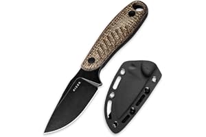 Kizer Hare Fixed Blade Knife with Sheath, 3.14" D2 Steel Blade EDC Hunting Knife with Burlap Micarta and Black G10 Handle, Small Survival Knives, Outdoor Camping Knives for Men Women 1077M3