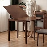 Vadisun Foldable Dining Table for 4, 100% Solid Wood Folding Kitchen Table with Oak Wood Legs, Modern Dinner Table for Dining Room, Living Room, Kitchen, Small Space, Walnut