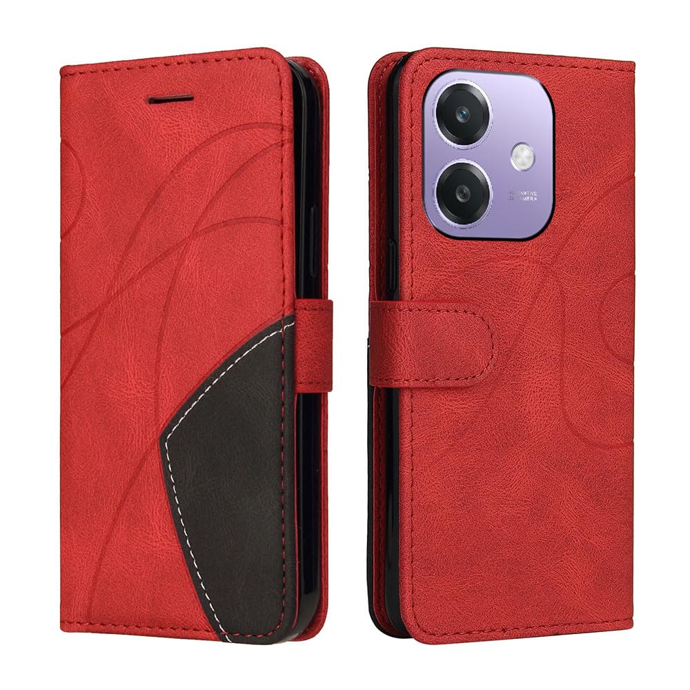 XINNI Protective Phone Case for OPPO A40, PU/TPU Vintage Flip Leather Shockproof Cover Magnetic Book Style Wallet, Red — image 1