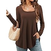 Beluring Womens Scoop Neck Tunic Tops Long Sleeve Loose Fit Shirts to Wear with Leggings