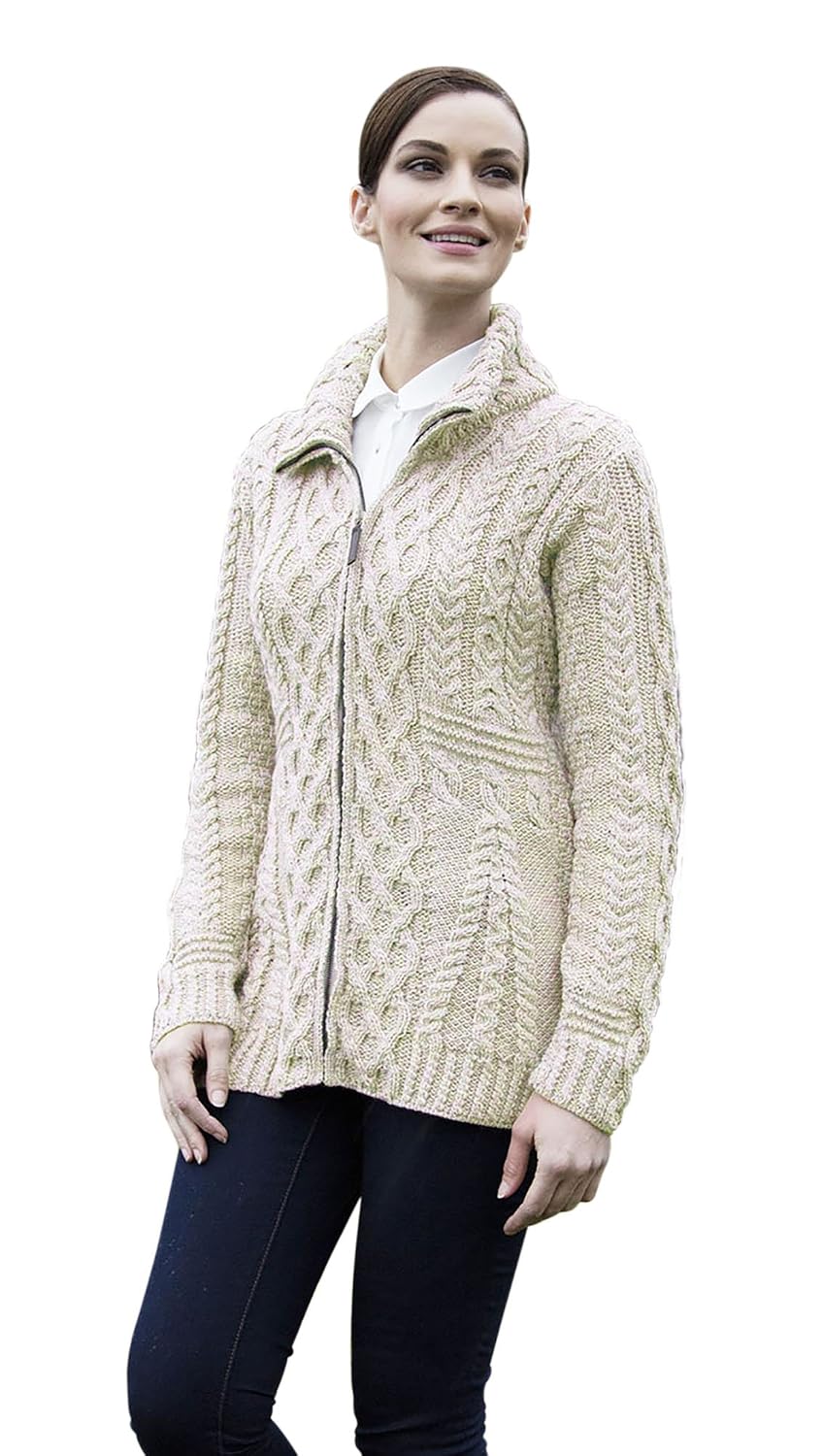 Ladies Irish Zipper Wool Cardigan 