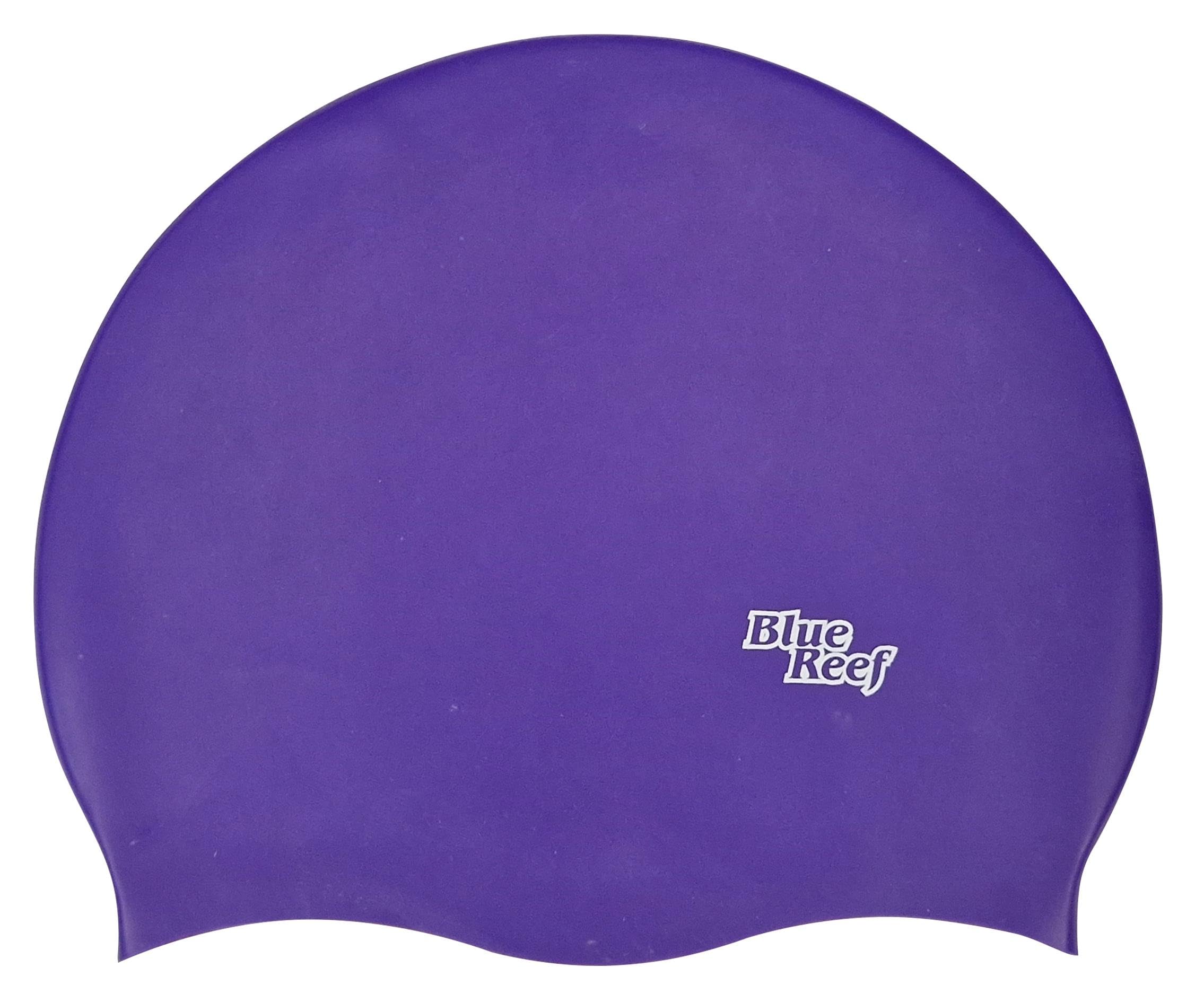 Blue Reef Stretchy Silicone Unisex Women Men One Piece Swimming Hat Swim Cap Plain Branded Fluo Dark Classic Colours One Size Adults 8+ Years Easy Pull On Swim Hat (Purple)