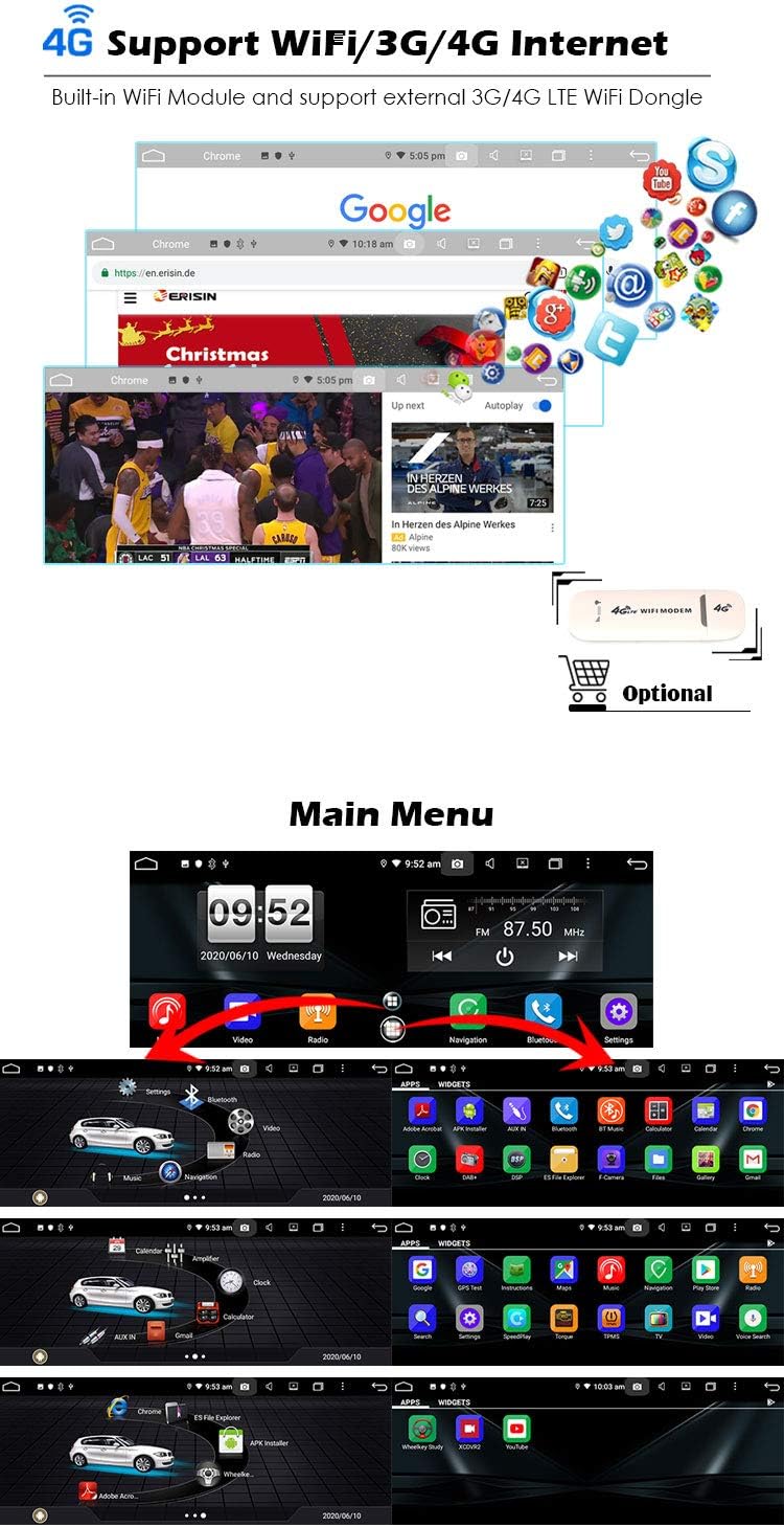 ERISIN Android 12.0 Car Stereo for BMW 5 Series E53 Multimedia Player 10.25 Inch Support GPS Sat Nav Carplay Android Auto Bluetooth A2DP Wifi 4G DAB+ RDS Mirror Link TPMS SWC 4GB RAM + 64GB ROM - Image 5