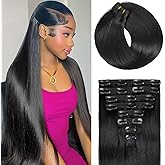 Clip in Hair Extensions Real Human Hair Brazilian Virgin Remy Human Hair Clip in Extensions for Women 20 Inch Straight Human Hair Extensions Clip Ins 120g 8pcs Double Weft Invisible Seamless