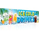 Tegeme Ice Cold Drinks Banner Sign 2 x 10 Feet Cold Drinks Flag Oxford Fabric Banner with 10 Holes for Business Store Outside