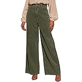 Sidefeel Women's Corduroy Pants Casual High Waisted Baggy Wide Leg Elastic Waist Loose Trousers with Pockets