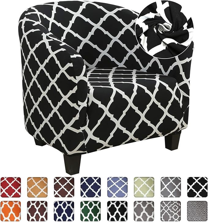 SearchI Printed Tub Chair Covers,1 Piece Armchair Covers Black Elastic