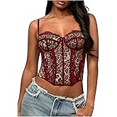 Verdusa Women's Y2K Lace Leopard Print Crop Corset Tops Rave Club Going Out Camisole Tops