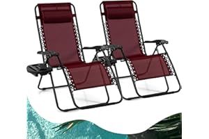 Goplus Zero Gravity Chair Set 2 Pack Adjustable Folding Lounge Recliners for Patio Outdoor Yard Beach Pool w/Cup Holder, 300-