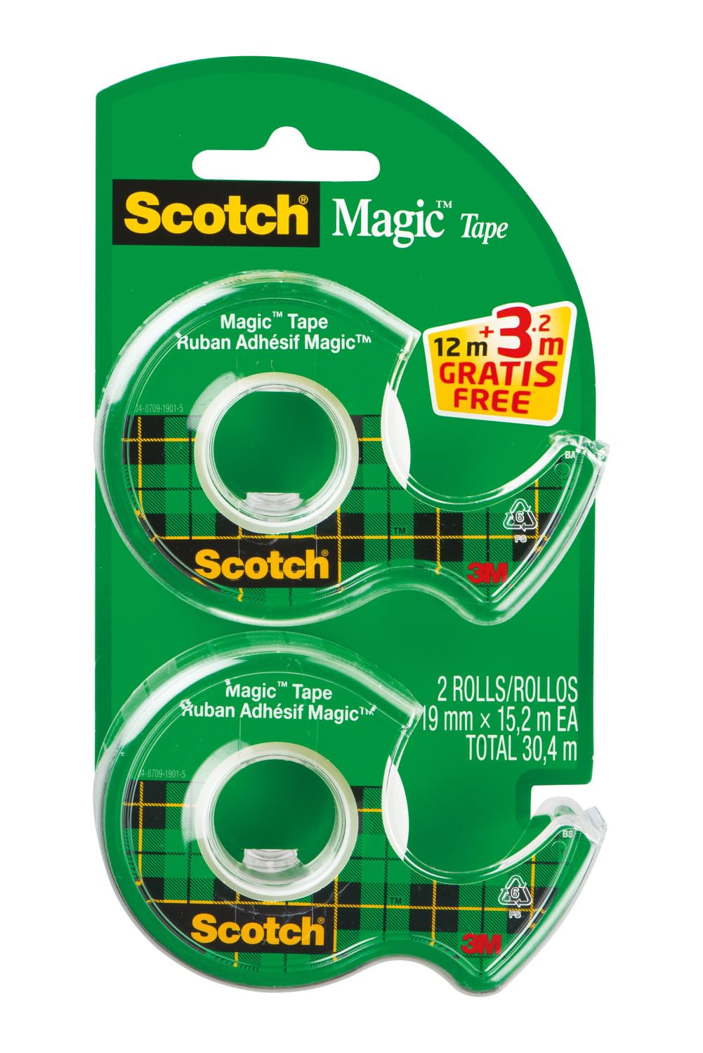 Scotch Magic Tape, 2 Rolls on Handheld Dispenser , 19 mm x 12 m + 3.2 m FREE - General Purpose Sticky Tape for Document Repair, Labelling & Sealings​