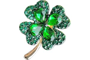 QIOJIRMU St. Patrick's Day Rhinestone Green Clover Leaf Brooch Pin for Women Girls,Vintage Flower Shamrock Brooch Pin Lucky Decor St. Patrick's Day Dress Accessories