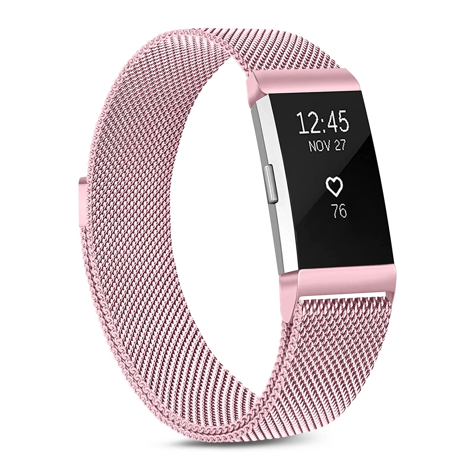 Oumida Straps for Fitbit Charge 2, Replacement Metal Strap with Magnet Lock, Adjustable Wristbands for Women & Men (Rose, L)