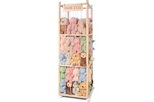 BENCHRY Stuffed Animal Storage, Wooden Cute Zoo Toy Holder with Brake Wheels, Space Save Toy Organizer, Large Capacity Stuffed Animal Holder, Perfect for Nursery Playroom Kidroom Bedroom-54 Inch