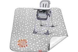MOONSEA Splat Mat for Under High Chair, Non Slip Waterproof Mealtime Floor Mats Washable Portable Picnic Splash Mat for Baby Art/Craft/Playtime, 42X46 Inch - Grey Star