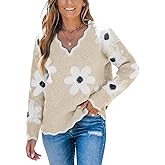 CUPSHE Womens Sweaters Long Sleeve Fall Sweater Trendy 2025 Floral V Neck Jumper Tops