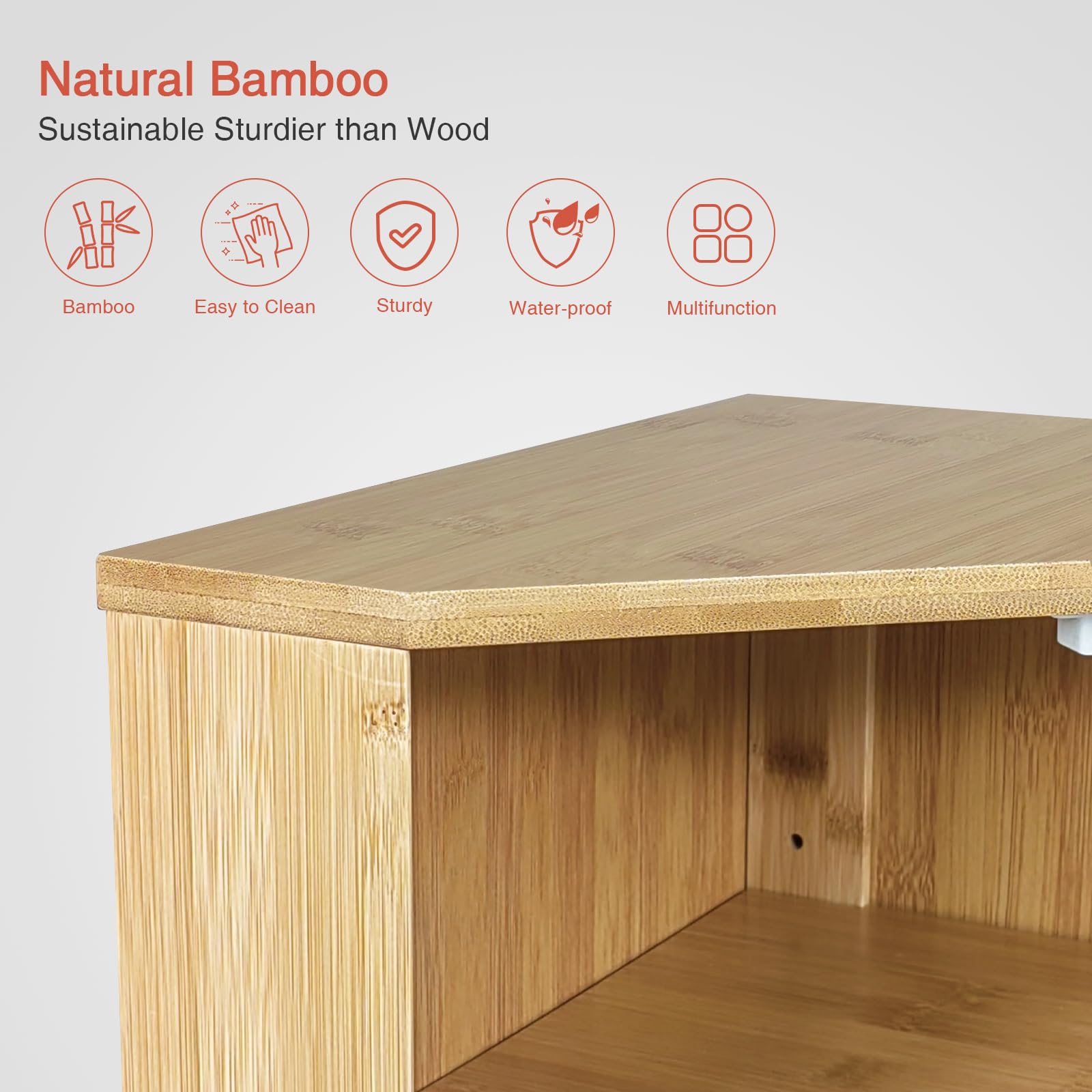 Bamboo Corner Bread Box for Kitchen Counter, 2 Tier Bread Keeper Wooden Round, Farmhouse Bread Storage Bin for Kitchen Countertop, Counter Organizer for Bread, Cup, Fruit, Spice, Snack
