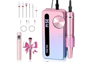ATOPSKINS Portable Electric Nail Drill, 35000RPM Cordless Nail Drill with Mini UV Nail Lamp, Rechargeable High Capacity Battery for Long-Lasting Use, Professional Nail Drill for Home and Salon, Pink