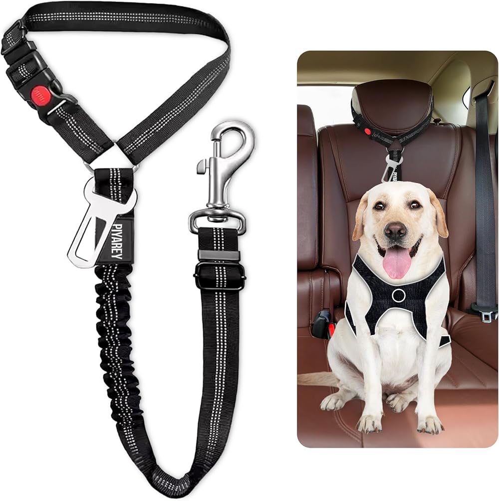 PIYAREY Dog Seat Belt Cars Headrest Adjustable Car Harness Black