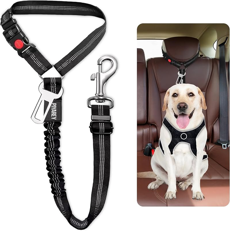 PIYAREY Dog Seat Belt Cars Headrest Adjustable Car Harness Black