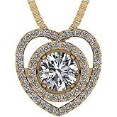 Central Diamond Center Circle in Heart Dancing Gemstone Necklace in Solid 925 Sterling Silver made w/Pure Brilliance Zirconia