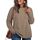 VISLILY Womens-Plus-Size-Tunic-Tops Casual Long Sleeve Crew Neck Shirts Striped Knitted Lightweight Sweaters with Cute Pocket
