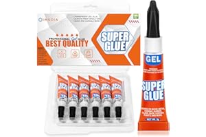 INSOIA Super Glue Gel Clear Non-Drip, 6 X 3g All Purpose Strong Adhesive Ca Glue Quick Dry Instant Glue for Plastic, Metal, Ceramic, Shoe, Wood, Leather, Model, Aquarium, Rhinestone, Jewelry and DIY Crafts